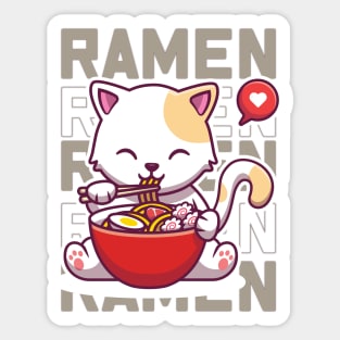 Eating Ramen Cute Noodles Kawaii Kittie instant cup Japanese food manga anime Sticker